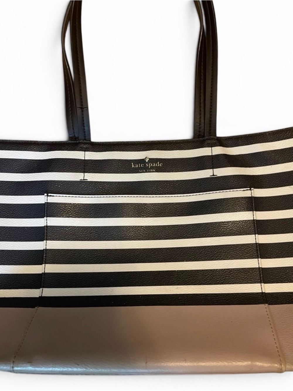 Kate Spade Hyde Lane Dipped Riley Tote Black Cream Stripe Neutral